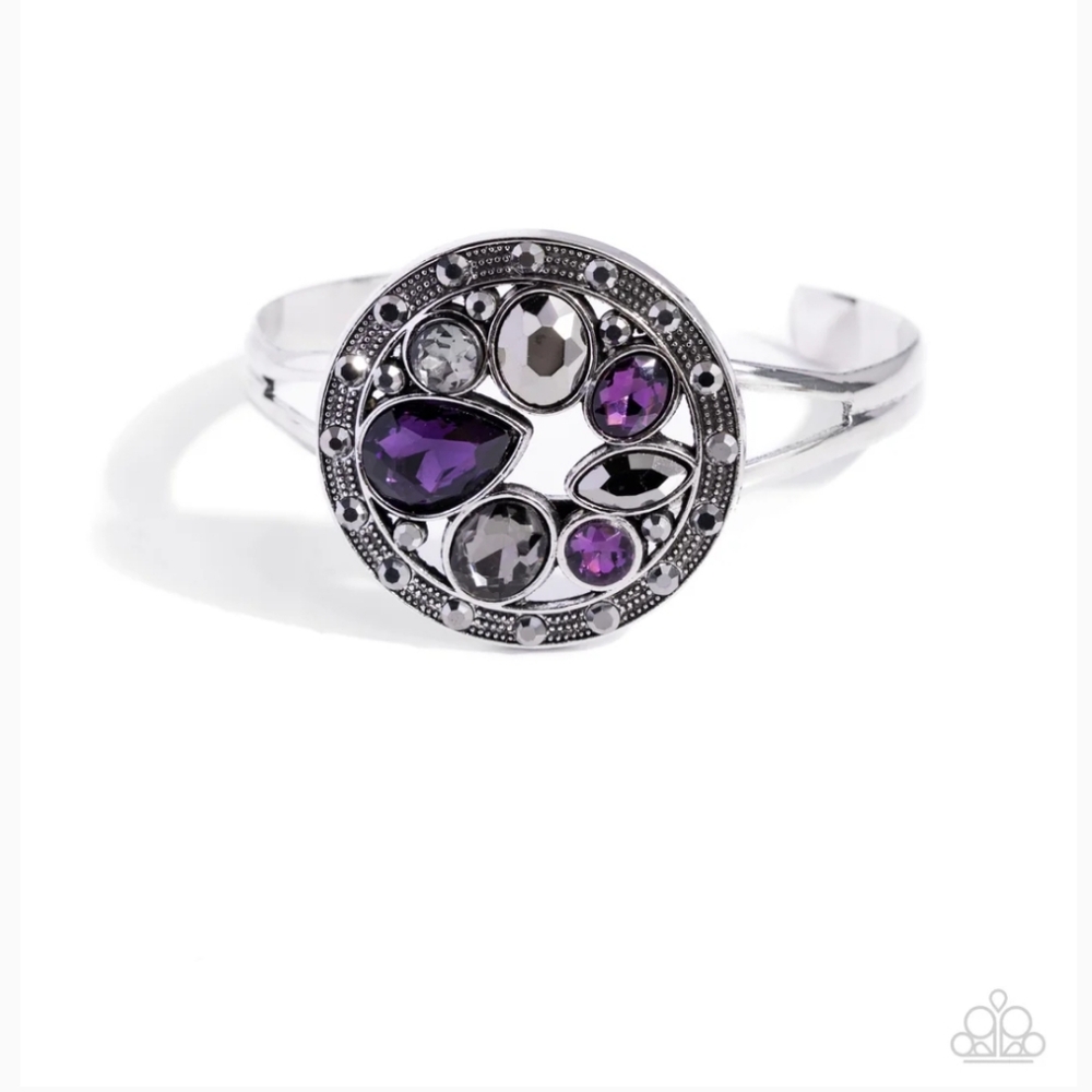 Time to Twinkle - Purple and Hematite Gem Silver Cuff Bracelet - Paparazzi